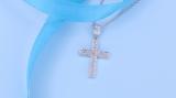 Round Lab Grown White Diamond Men's Hip Hop Cross Pendant With 18 Inch Silver Chain (0.18 ctw Color H-I Clarity SI2) in 925 Sterling Silver
