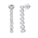 Round Lab Grown White Diamond Ladies Screw Back Long Bezel Set Dangling Earrings (0.26 ctw Color H-I Clarity Slightly Included) | 925 Sterling Silver