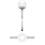 8 mm Round White Freshwater Pearl & Lab Grown Diamond Women Dainty Engagement Ring | 14K White Gold