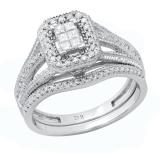 0.57 Carat (ctw) Princess & Round Lab Grown White Diamond Octagon Bridal Ring Band Set | 925 Sterling Silver