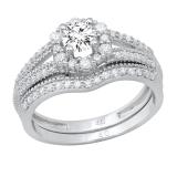 0.98 Carat (ctw) Round Lab Grown White Diamond Wedding Ring Set for Women 1 CT | 925 Sterling Silver