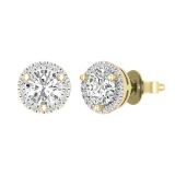 1.12 Carat (ctw) Lab Grown White Diamond Halo Frame Circle Stud Earrings for Women | 14K Rose Gold