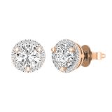 1.12 Carat (ctw) Lab Grown White Diamond Halo Frame Circle Stud Earrings for Women | 14K White Gold