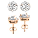 1.12 Carat (ctw) Lab Grown White Diamond Halo Frame Circle Stud Earrings for Women | 14K White Gold