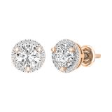 1.12 Carat (ctw) Lab Grown White Diamond Halo Frame Circle Stud Earrings for Women | 18K Rose Gold