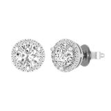 1.12 Carat (ctw) Lab Grown White Diamond Halo Frame Circle Stud Earrings for Women | 925 Sterling Silver
