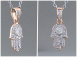0.17 Carat (ctw) Round Lab Grown Ladies Round White Diamond Hamsa Hand of Fatima Charm Pendant | 18K Rose Gold