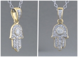 0.17 Carat (ctw) Round Lab Grown Ladies Round White Diamond Hamsa Hand of Fatima Charm Pendant | 18K Yellow Gold