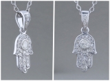 0.17 Carat (ctw) Round Lab Grown Ladies Round White Diamond Hamsa Hand of Fatima Charm Pendant | 10K White Gold