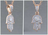 0.17 Carat (ctw) Round Lab Grown Ladies Round White Diamond Hamsa Hand of Fatima Charm Pendant | 18K Rose Gold
