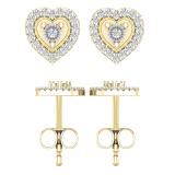Round Lab Grown White Diamond Heart Frame Push Back Stud Earrings For Her (0.13 ctw Color H-I Clarity SI2) | 10K Yellow Gold