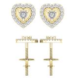 Round Lab Grown White Diamond Heart Frame Screw Back Stud Earrings For Her (0.13 ctw Color H-I Clarity SI2) | 10K Yellow Gold