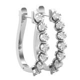 Round Lab Grown White Diamond Retro-Style Hoop Fashion Earrings For Her (0.24 ctw, Color H-I, Clarity SI2) | 10K White Gold