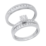 Round Lab Grown White Diamond Cluster Wedding Trio Ensemble Set for Him & Her (0.49 ctw Color H-I Clarity SI2) in 925 Sterling Silver