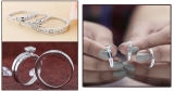 Round Lab Grown White Diamond Cluster Wedding Trio Ensemble Set for Him & Her (0.49 ctw Color H-I Clarity SI2) in 925 Sterling Silver