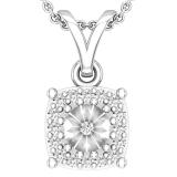 Round Lab Grown White Diamond Cushion Shape Frame Halo V Bale Pendant for Women (0.12 ctw, Color H-I, Clarity SI2) | 925 Sterling Silver