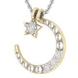 Round Lab Grown White Diamond Three Stone Half Crescent Moon with Tiny Star Pendant for Women (0.10 ctw, Color H-I, Clarity SI2) | 10K Yellow Gold