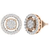 Round Lab Grown White Diamond Circle Shape Frame Cluster Screw Back Stud Earrings for Her (0.76 ctw Color H-I Clarity SI2) | 14K Rose Gold