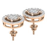 Round Lab Grown White Diamond Circle Shape Frame Cluster Screw Back Stud Earrings for Her (0.76 ctw Color H-I Clarity SI2) | 14K Rose Gold