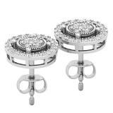 Round Lab Grown White Diamond Circle Shape Frame Cluster Ladies Push Back Stud Earrings (0.76 ctw Color H-I Clarity SI2) | 925 Sterling Silver