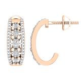 Round Lab Grown White Diamond Center Row and Beaded Outer Ribbons Modish J Shape Screwback Hoop Earrings for Her (0.10 ctw, Color H-I, Clarity SI2) | 18K Rose Gold