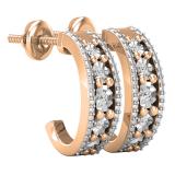 Round Lab Grown White Diamond Center Row and Beaded Outer Ribbons Modish J Shape Screwback Hoop Earrings for Her (0.10 ctw, Color H-I, Clarity SI2) | 18K Rose Gold