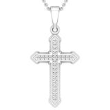 Round Lab Grown White Diamond Religious Divine Gothic Style Cross Pendant for Women (0.13 ctw, Color H-I, Clarity SI2) | 925 Sterling Silver