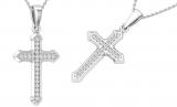 Round Lab Grown White Diamond Religious Divine Gothic Style Cross Pendant for Women (0.13 ctw, Color H-I, Clarity SI2) | 925 Sterling Silver