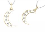 Round Lab Grown White Diamond Five Stone Dainty Half Crescent Moon  Pendant for Women (0.15 ctw, Color H-I, Clarity SI2) | 14K Yellow Gold