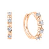 Round Lab Grown White Diamond with Alternating Round Metal Beads Hinged Huggie Hoop Earrings for Women (0.48 ctw H-I Color SI2 Clarity) 18K Rose Gold