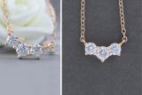 Round Lab Grown White Diamond Three Stone Past Present Future Chevron Style Pendant for her (0.53 ctw Color H-I Clarity SI2) | 10K Rose Gold
