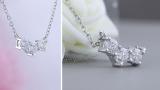 Round Lab Grown White Diamond Three Stone Past Present Future Chevron Style Pendant for her (0.53 ctw Color H-I Clarity SI2) | 10K White Gold