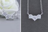 Round Lab Grown White Diamond Three Stone Past Present Future Chevron Style Pendant for her (0.53 ctw Color H-I Clarity SI2) | 10K White Gold