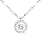 Round Lab Grown White Diamond Center Dancing Stone Pendant with Silver Chain for Women (0.60 ctw, Color H-I, Clarity I1-I2) in 14K White Gold