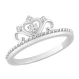 Round Lab Grown White Diamond Heart Crown Tiara Beaded Wedding Band for Women (0.08 ctw Color H-I Clarity SI2) 925 Sterling Silver