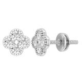 Round Lab Grown White Diamond Floral Metal Beaded Edge Screw Back Stud Earrings for Women 1/2 CT (0.48 ctw Color H-I Clarity SI2) in 14K White Gold