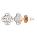 Round Lab Grown White Diamond Floral Metal Beaded Edge Push Back Stud Earrings for Women 1/2 CT (0.48 ctw Color H-I Clarity SI2) in 18K Rose Gold