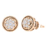Round Lab Grown White Diamond Metal Beaded Circle Frame Swirl Push Back Stud Earrings for Women 1/3 CT (0.32 ctw, Color H-I, Clarity SI2) in 18K Rose Gold