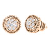 Round Lab Grown White Diamond Metal Beaded Circle Frame Swirl Screw Back Stud Earrings for Women 1/3 CT (0.32 ctw, Color H-I, Clarity SI2) in 18K Rose Gold