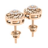 Round Lab Grown White Diamond Metal Beaded Circle Frame Swirl Screw Back Stud Earrings for Women 1/3 CT (0.32 ctw, Color H-I, Clarity SI2) in 18K Rose Gold
