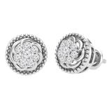 Round Lab Grown White Diamond Metal Beaded Circle Frame Swirl Screw Back Stud Earrings for Women 1/3 CT (0.32 ctw, Color H-I, Clarity SI2) in 925 Sterling Silver