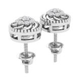 Round Lab Grown White Diamond Metal Beaded Circle Frame Swirl Screw Back Stud Earrings for Women 1/3 CT (0.32 ctw, Color H-I, Clarity SI2) in 925 Sterling Silver