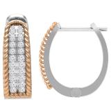 Round Lab Grown Diamond Set with Metal Rope Two Tone Huggie Hoop Earrings for Her (0.24 ctw Color H-I Clarity SI2 ) 18K Rose & White Gold