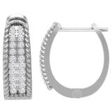 Round Lab Grown Diamond Set in Two Rows with Metal Rope Huggie Hoop Earrings for Her (0.24 ctw Color H-I Clarity SI2 ) in 18K White Gold