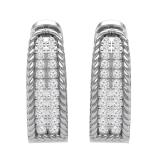 Round Lab Grown Diamond Set in Two Rows with Metal Rope Huggie Hoop Earrings for Her (0.24 ctw Color H-I Clarity SI2 ) in 18K White Gold