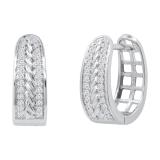 Round Set in Two Rows White Diamond in Between Rope Huggie Hoop Earrings for Women (0.24 ctw Color H-I Clarity SI2) in 925 Sterling Silver