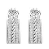 Round Set in Two Rows White Diamond in Between Rope Huggie Hoop Earrings for Women (0.24 ctw Color H-I Clarity SI2) in 925 Sterling Silver