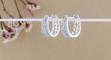 Round Set in Two Rows White Diamond in Between Rope Huggie Hoop Earrings for Women (0.24 ctw Color H-I Clarity SI2) in 925 Sterling Silver