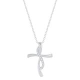 Round Lab Grown White Diamond Swirl Style Twist Cross Pendant for Women 18 Inch Silver Chain (0.12 ctw Color H-I Clarity SI2) in 925 Sterling Silver