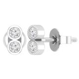Round Lab Grown White Diamond Vertical 2 Stone Style Pushback Stud Earrings for Her (0.24 ctw, Color H-I, Clarity I1-I2) in 925 Sterling Silver